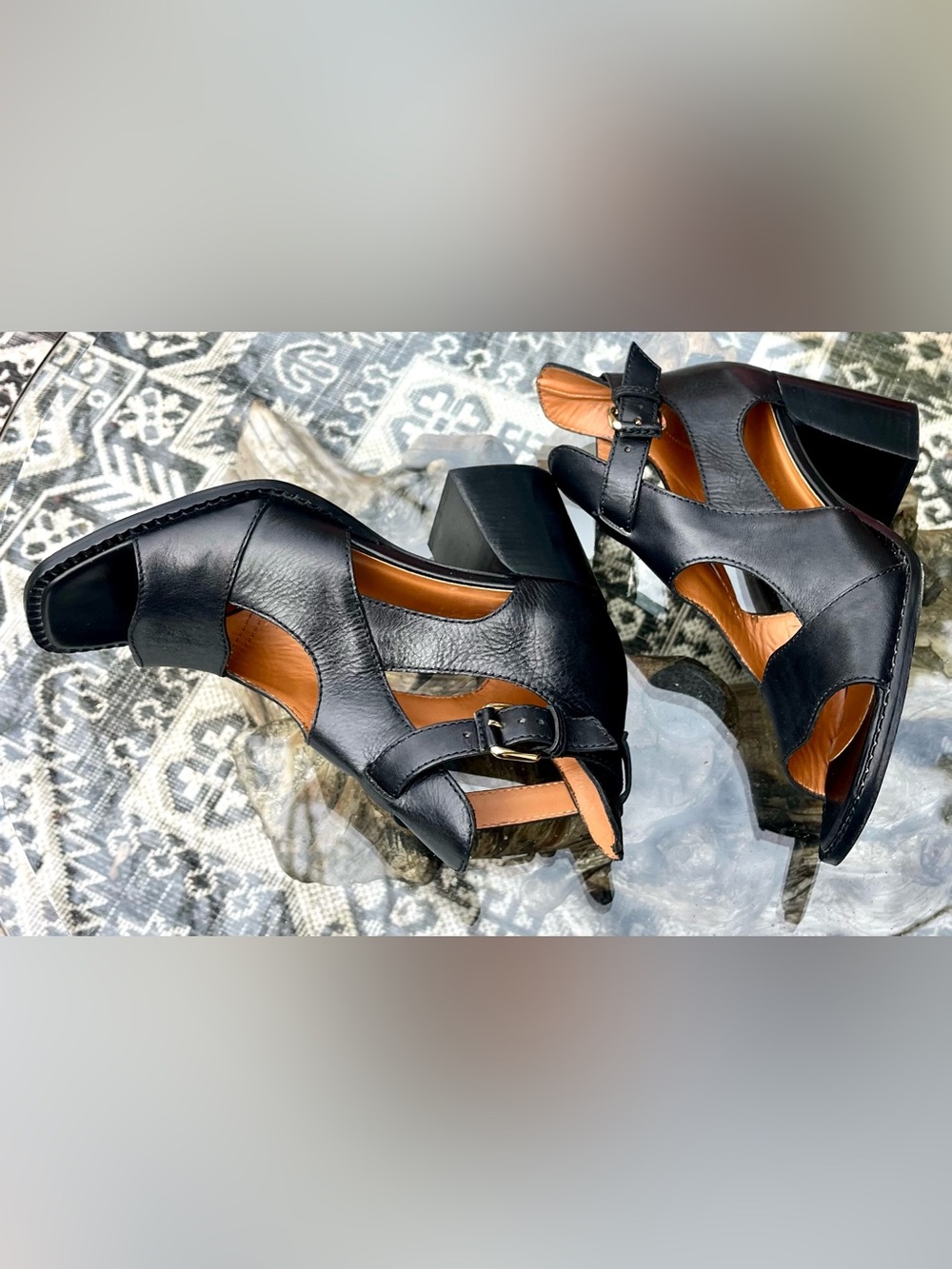 M.Gemi Black Leather Block Heel Sandals - Made in Italy - Size 39.5 (US 8.5/9)